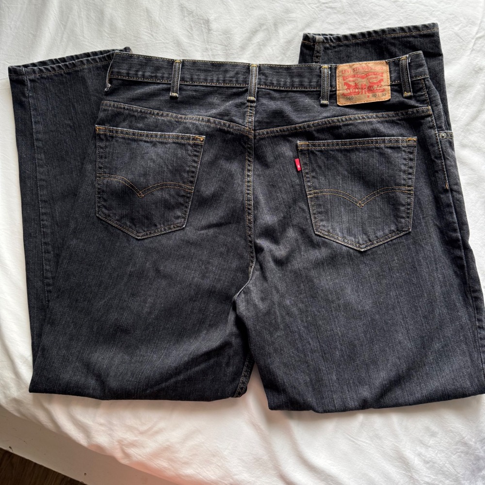 Levis 560 Tapered Fit Jeans Mens 40x32 Faded Black Loose Baggy Skater Batwing